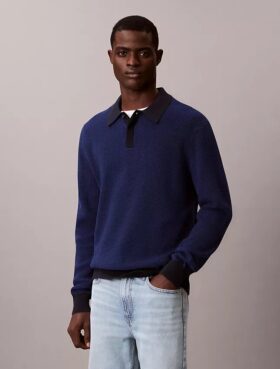 Smooth Cotton Waffle Polo Sweater Smooth Cotton Waffle Polo Sweater