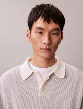 Smooth Cotton Waffle Polo Sweater