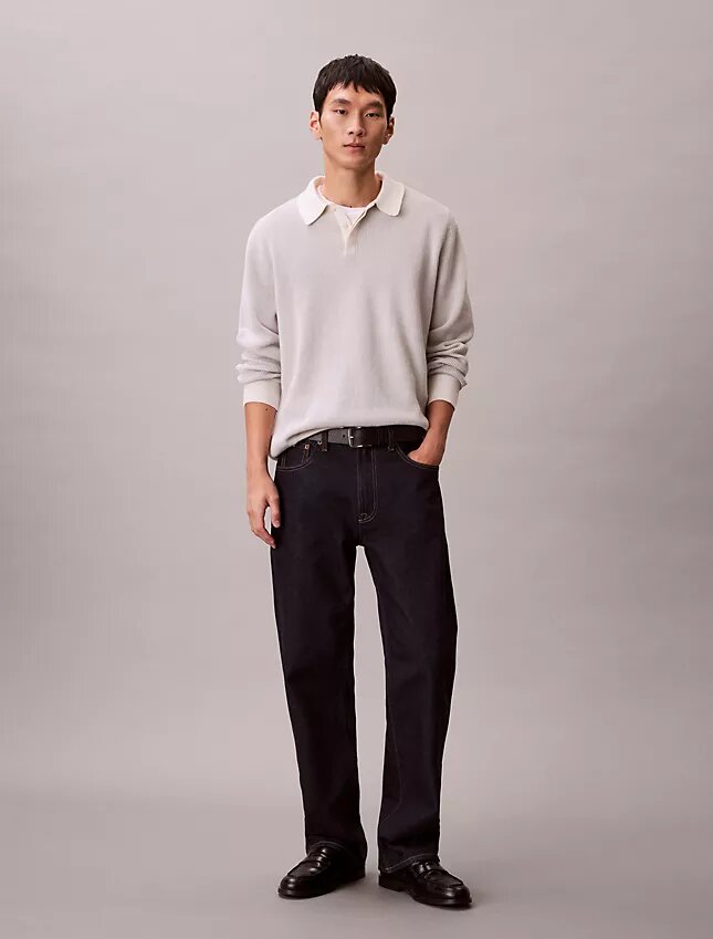Smooth Cotton Waffle Polo Sweater Smooth Cotton Waffle Polo Sweater