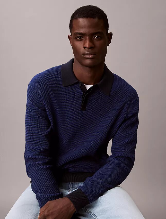 Smooth Cotton Waffle Polo Sweater Smooth Cotton Waffle Polo Sweater