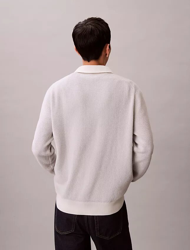 Smooth Cotton Waffle Polo Sweater Smooth Cotton Waffle Polo Sweater