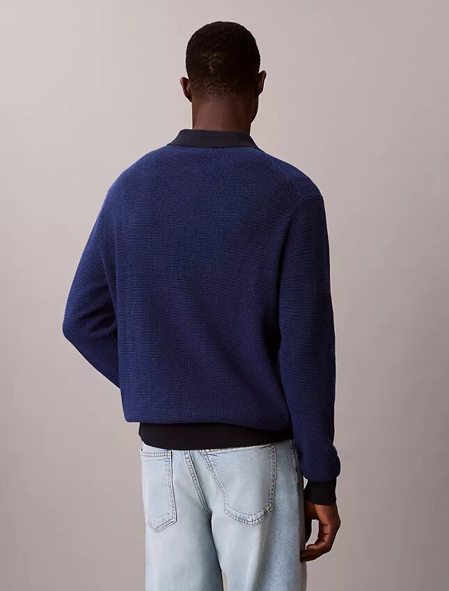 Smooth Cotton Waffle Polo Sweater Smooth Cotton Waffle Polo Sweater