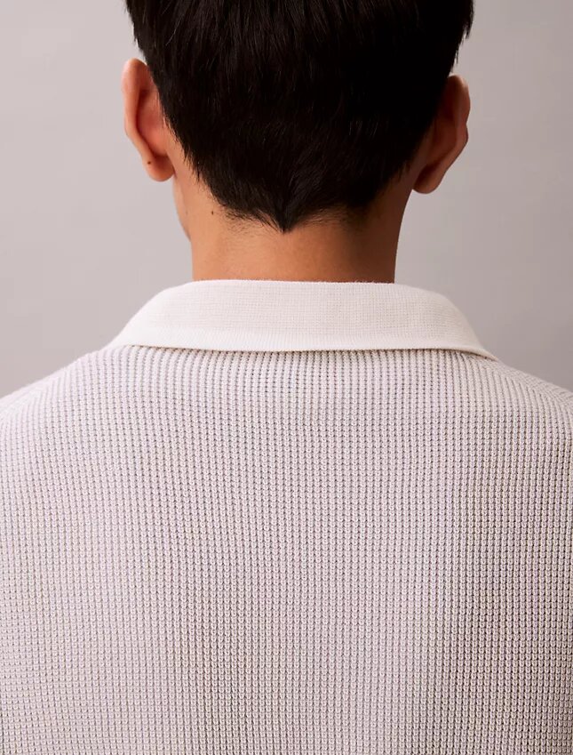 Smooth Cotton Waffle Polo Sweater Smooth Cotton Waffle Polo Sweater