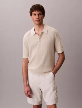 Smooth Cotton Waffle Sweater Polo Shirt