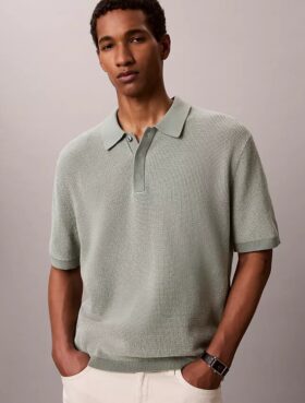 Smooth Cotton Waffle Sweater Polo Shirt