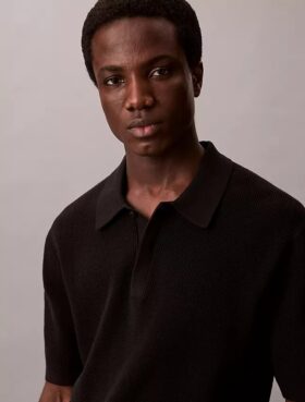 Smooth Cotton Waffle Sweater Polo Shirt