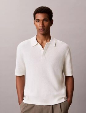 Smooth Cotton Waffle Sweater Polo Shirt