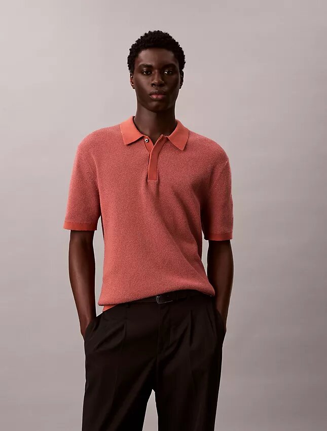 Smooth Cotton Waffle Sweater Polo Shirt Smooth Cotton Waffle Sweater Polo Shirt