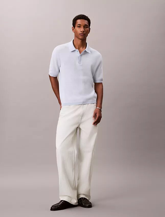 Smooth Cotton Waffle Sweater Polo Shirt Smooth Cotton Waffle Sweater Polo Shirt
