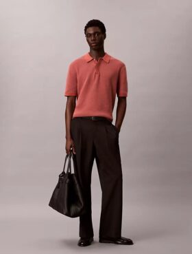 Smooth Cotton Waffle Sweater Polo Shirt