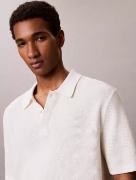 Smooth Cotton Waffle Sweater Polo Shirt