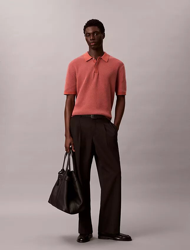 Smooth Cotton Waffle Sweater Polo Shirt Smooth Cotton Waffle Sweater Polo Shirt