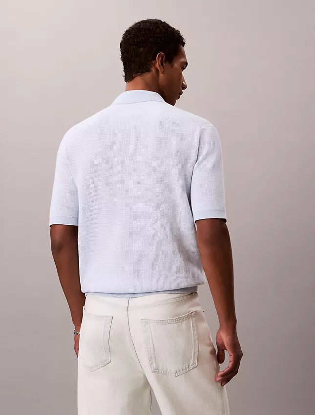 Smooth Cotton Waffle Sweater Polo Shirt Smooth Cotton Waffle Sweater Polo Shirt