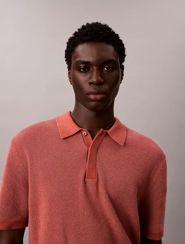 Smooth Cotton Waffle Sweater Polo Shirt Smooth Cotton Waffle Sweater Polo Shirt