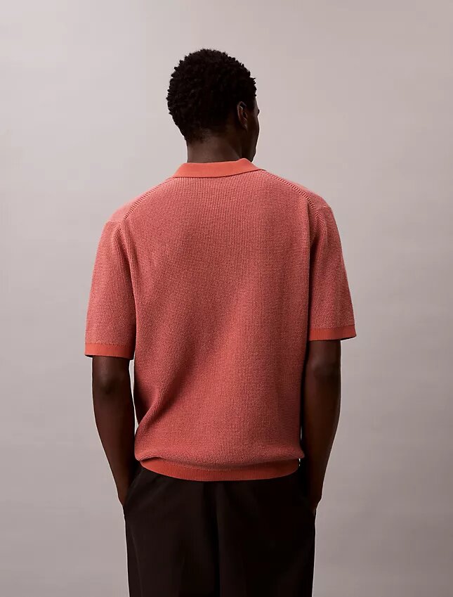 Smooth Cotton Waffle Sweater Polo Shirt Smooth Cotton Waffle Sweater Polo Shirt