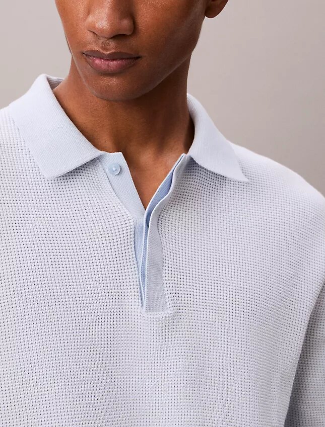 Smooth Cotton Waffle Sweater Polo Shirt Smooth Cotton Waffle Sweater Polo Shirt