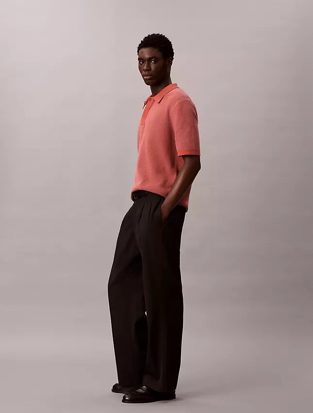 Smooth Cotton Waffle Sweater Polo Shirt Smooth Cotton Waffle Sweater Polo Shirt