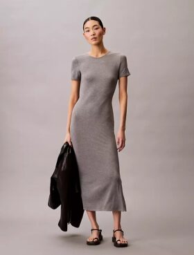 Solid Stretch Slim Midi Dress