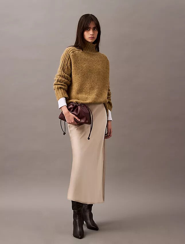 Stretch Satin Midi Skirt Stretch Satin Midi Skirt