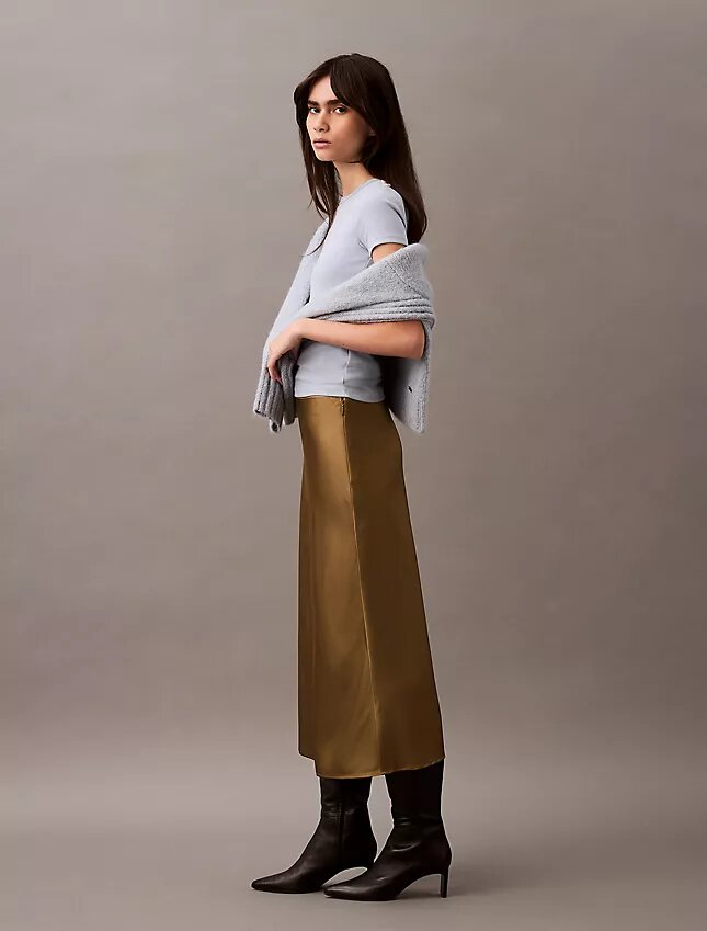 Stretch Satin Midi Skirt Stretch Satin Midi Skirt