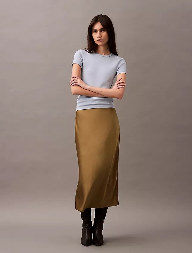 Stretch Satin Midi Skirt Stretch Satin Midi Skirt