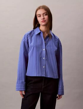Stripe Cropped Boxy Button-Down Shirt