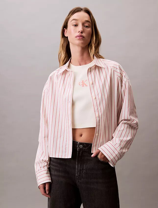 Stripe Cropped Boxy Button-Down Shirt Stripe Cropped Boxy Button-Down Shirt