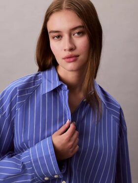 Stripe Cropped Boxy Button-Down Shirt
