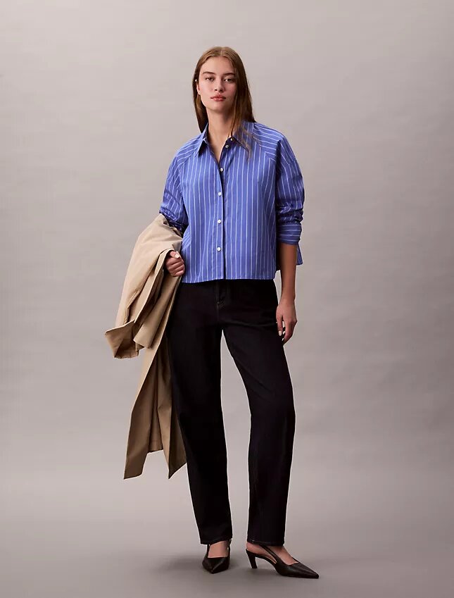 Stripe Cropped Boxy Button-Down Shirt Stripe Cropped Boxy Button-Down Shirt