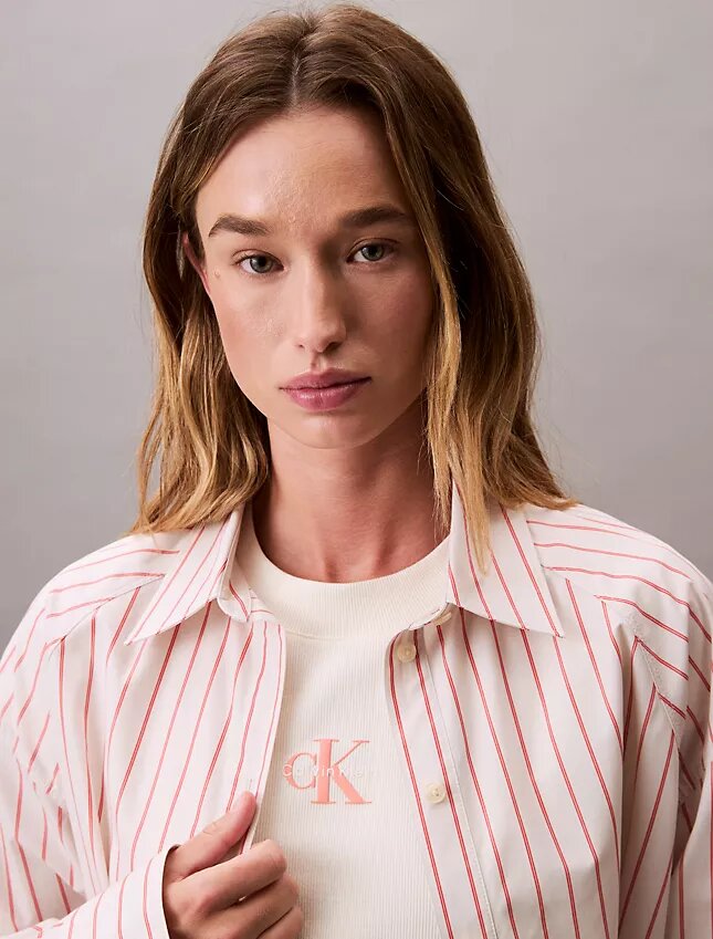 Stripe Cropped Boxy Button-Down Shirt Stripe Cropped Boxy Button-Down Shirt