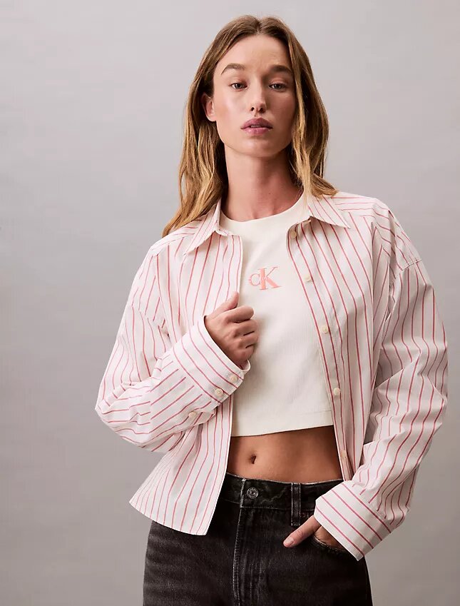Stripe Cropped Boxy Button-Down Shirt Stripe Cropped Boxy Button-Down Shirt
