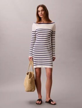 Stripe Long Sleeve Rib Mini Dress
