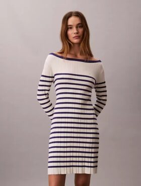 Stripe Long Sleeve Rib Mini Dress