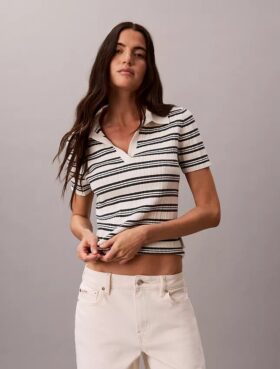 Stripe Rib Slim Polo Shirt