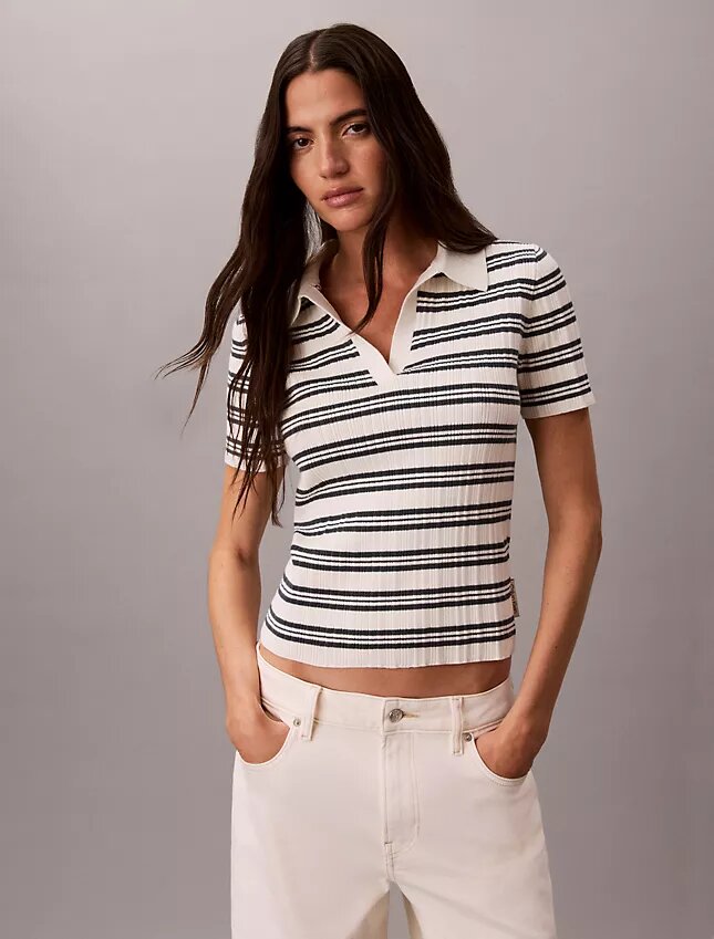 Stripe Rib Slim Polo Shirt Stripe Rib Slim Polo Shirt