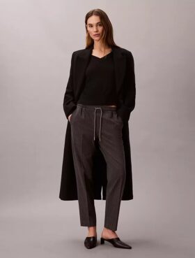 Stripe Tapered Drawstring Ankle Pants