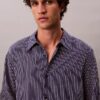 Stripe Viscose Blend Relaxed Button-Down Shirt