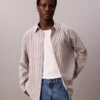 Viscose Nylon Blend Stripe Relaxed Button-Down Shirt
