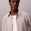 Viscose Nylon Blend Stripe Relaxed Button-Down Shirt