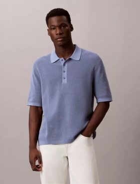 Waffle Cotton Polo Sweater