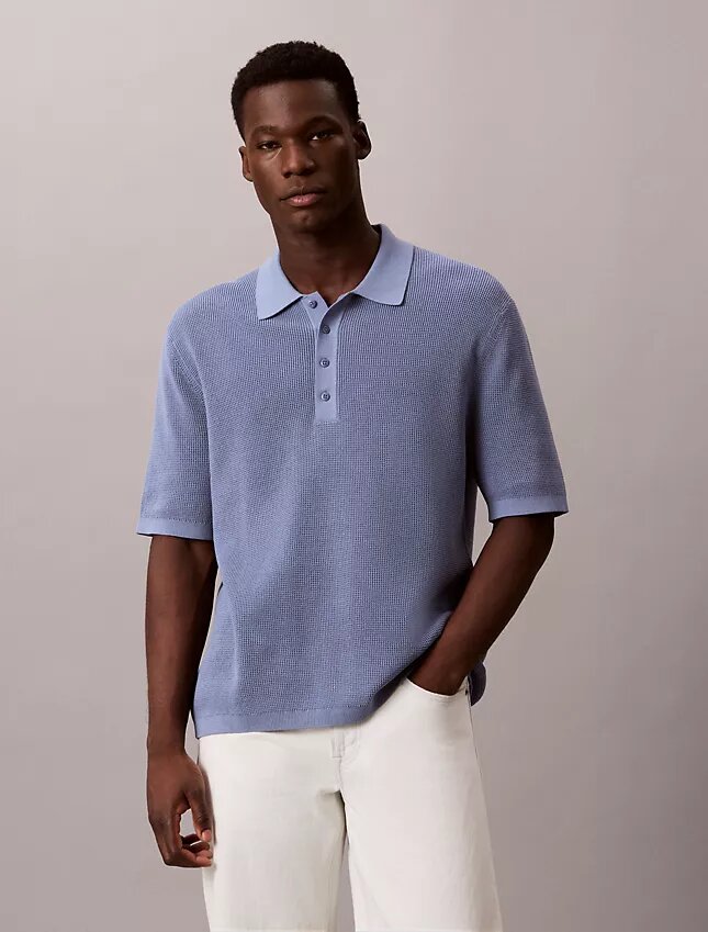 Waffle Cotton Polo Sweater Waffle Cotton Polo Sweater