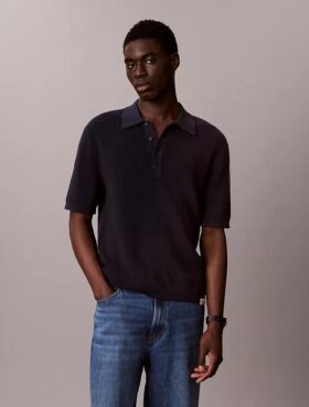 Waffle Cotton Polo Sweater