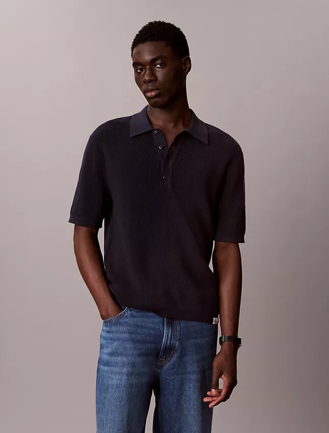 Waffle Cotton Polo Sweater Waffle Cotton Polo Sweater