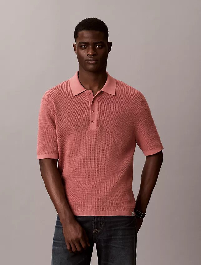 Waffle Cotton Polo Sweater Waffle Cotton Polo Sweater