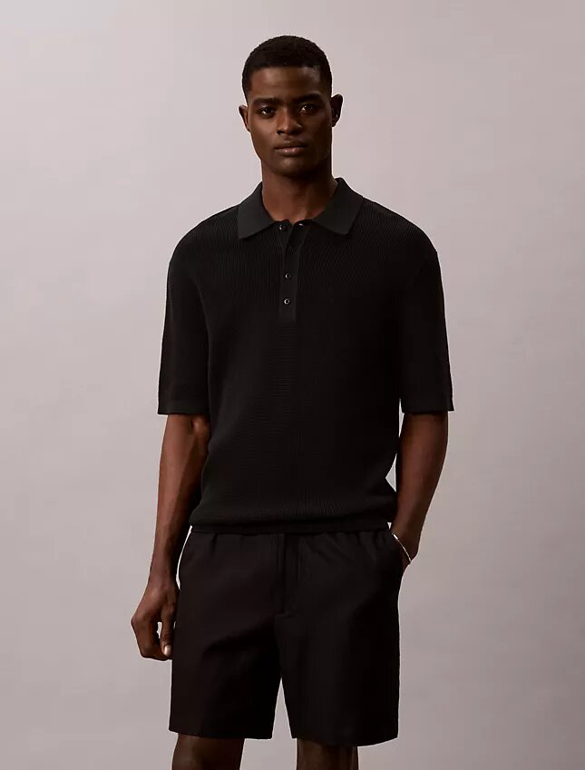 Waffle Cotton Polo Sweater Waffle Cotton Polo Sweater