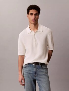 Waffle Cotton Polo Sweater