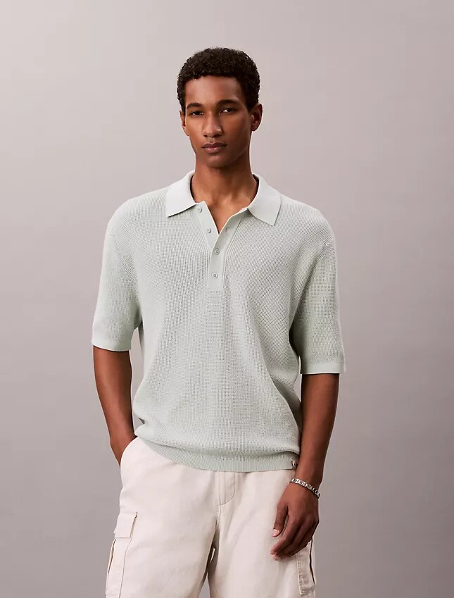 Waffle Cotton Polo Sweater Waffle Cotton Polo Sweater