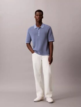 Waffle Cotton Polo Sweater