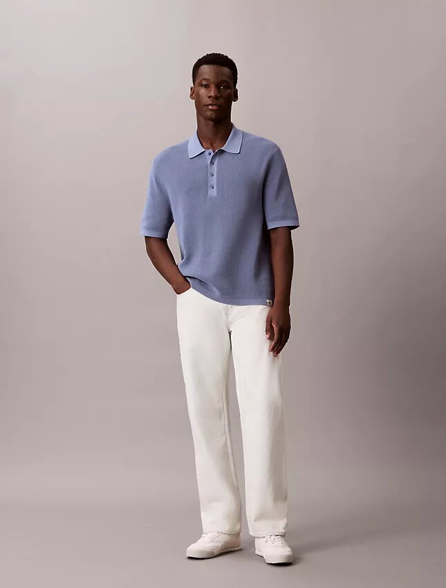 Waffle Cotton Polo Sweater Waffle Cotton Polo Sweater