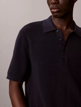 Waffle Cotton Polo Sweater
